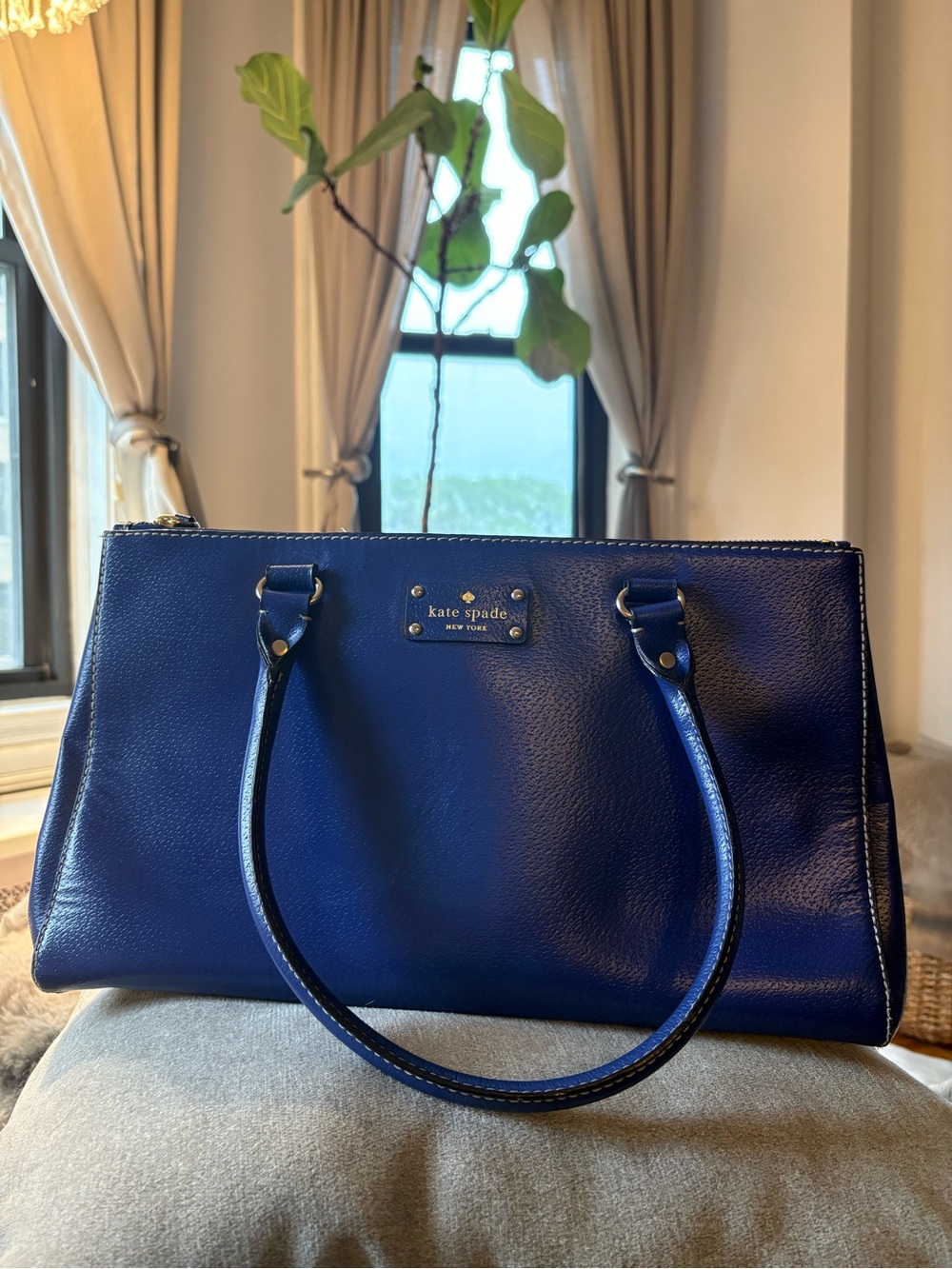 Kate Spade Wellesley Martine Indigo leather tote handbag purse